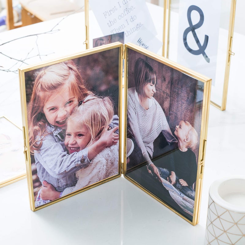 Levilan Double Picture Frames Gold Double Pictures Frame with Pressed Glass Photo Frame, Brass (5 x 7â€) - Image 2